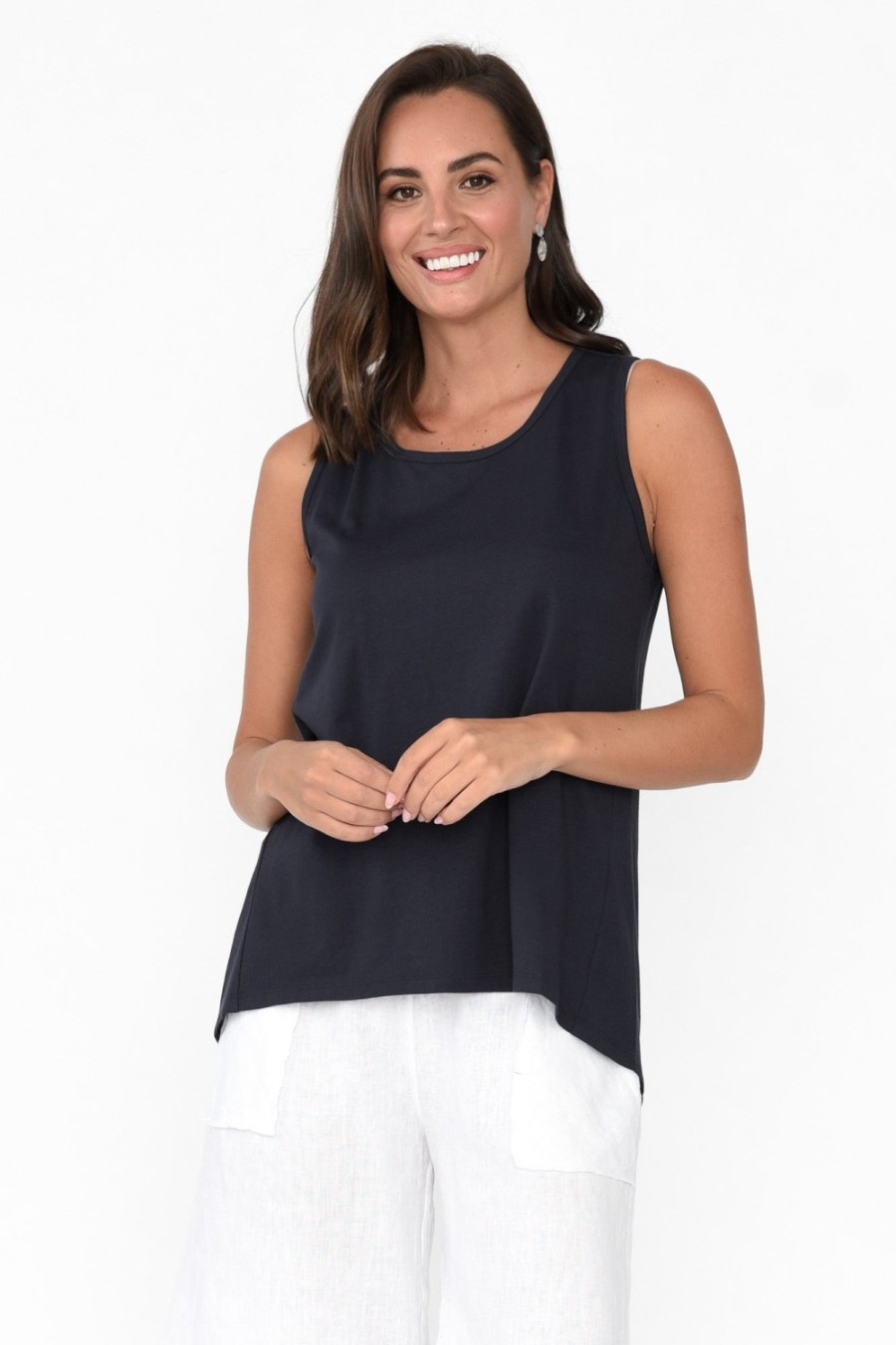 Clothing Betty Basics Cotton Tops | Josie Charcoal Cotton Tank