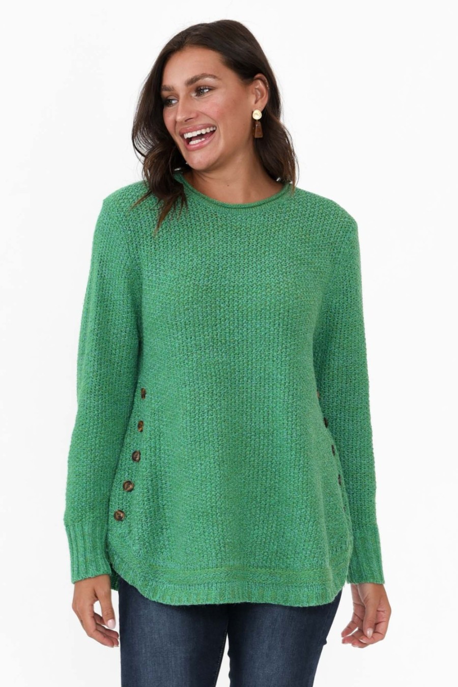 Clothing Willow Tree Cotton Tops | Lucas Green Knit Button Jumper