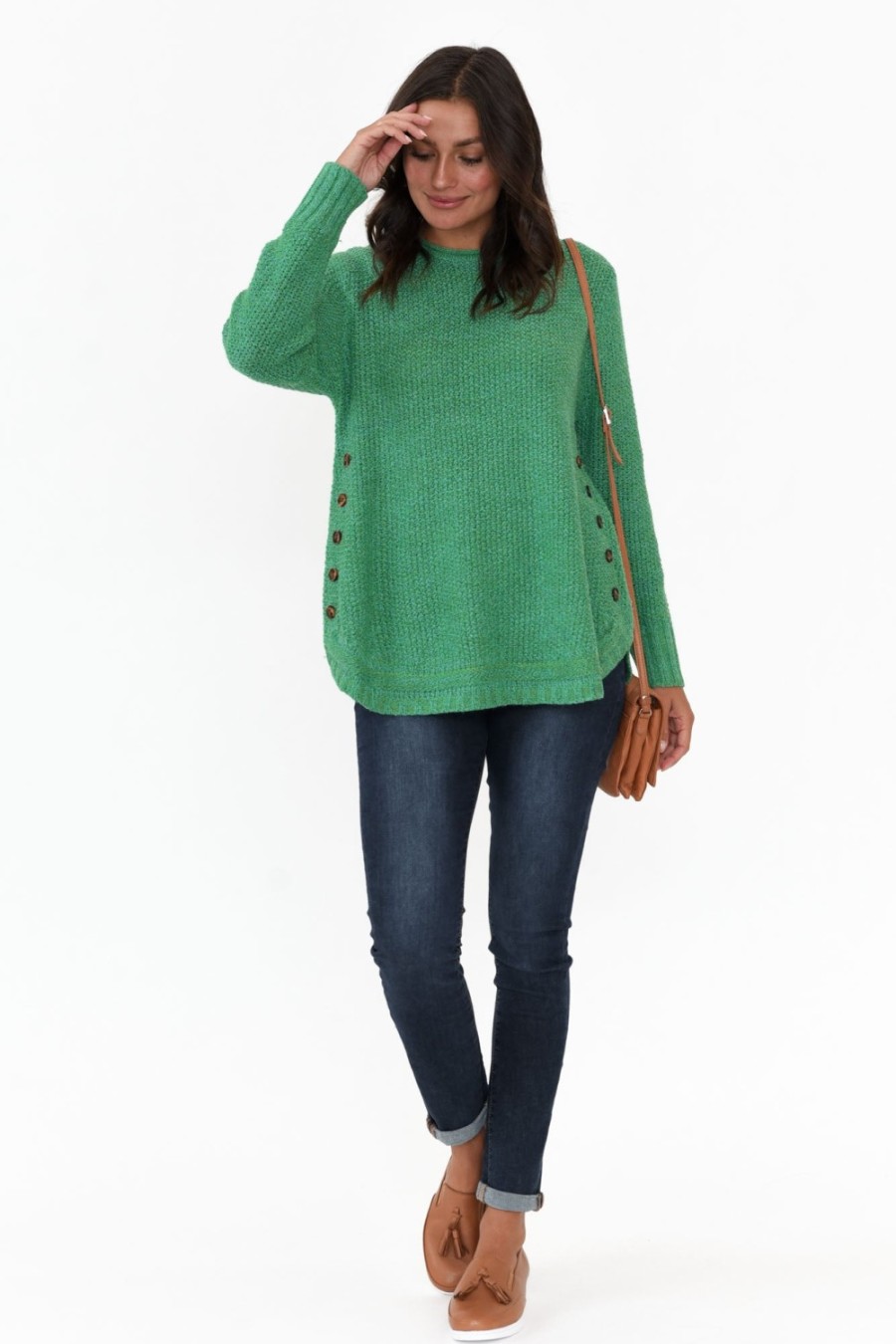 Clothing Willow Tree Cotton Tops | Lucas Green Knit Button Jumper