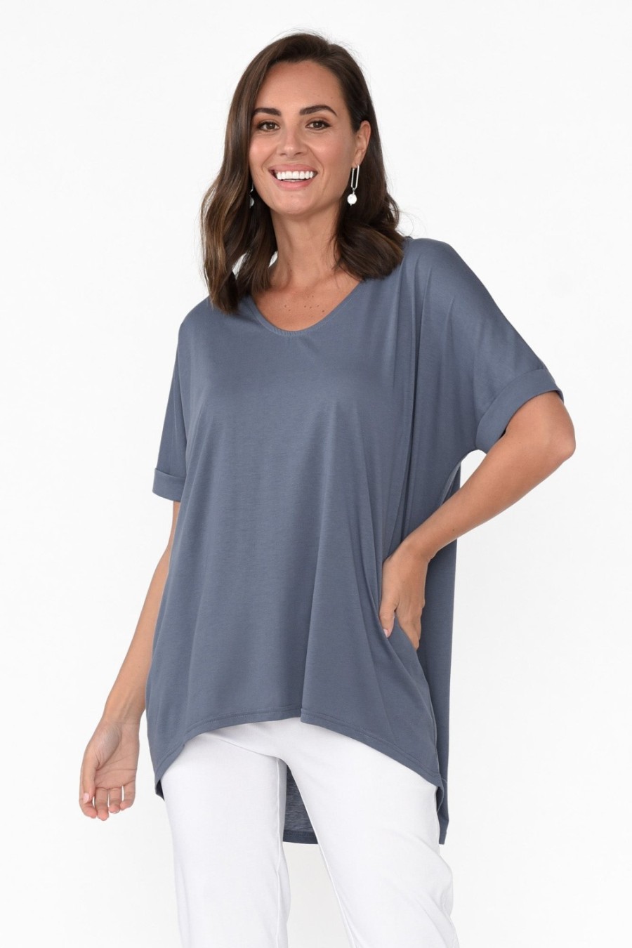 Clothing Tirelli Cotton Tops | Emiko Steel Drape Cotton Top