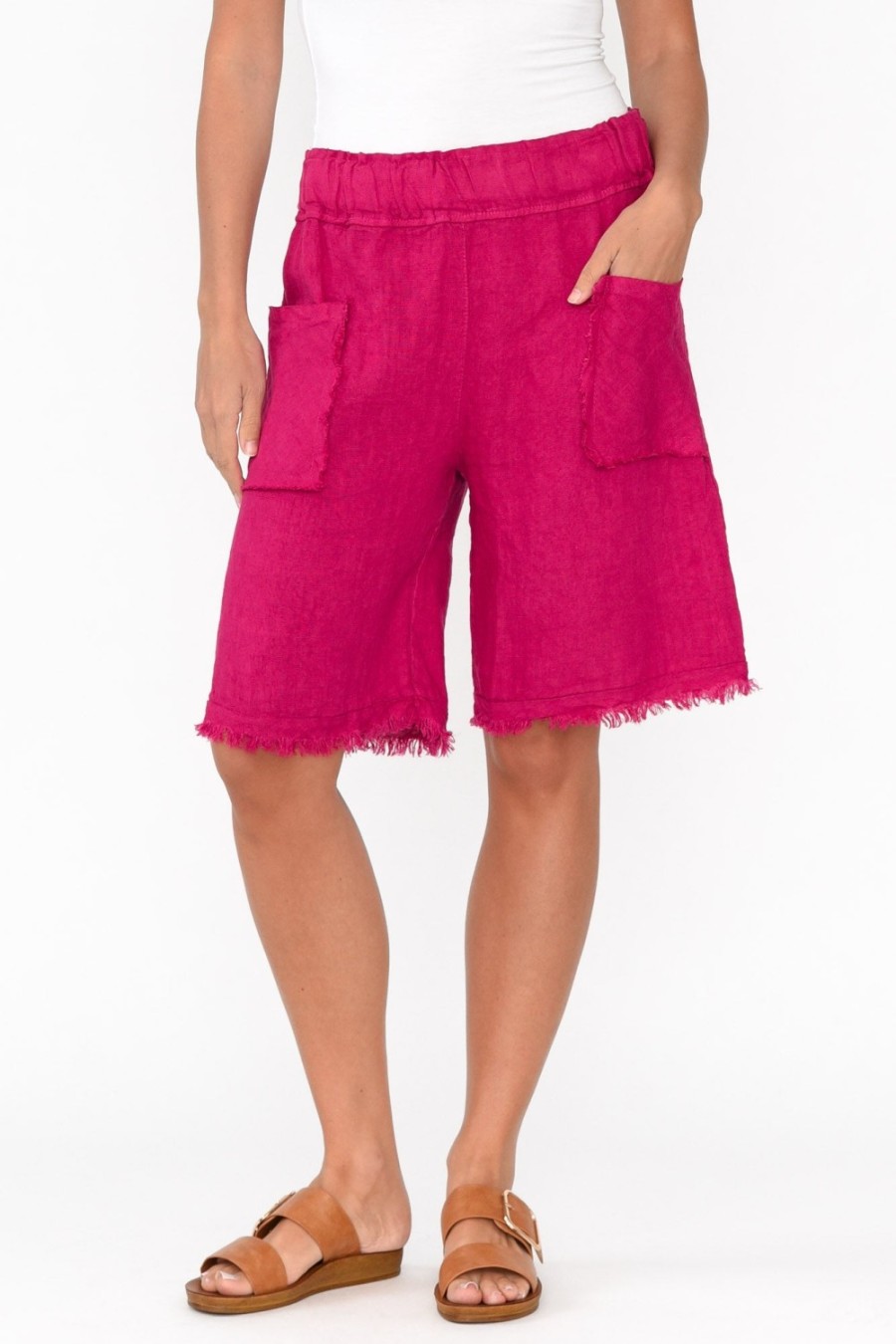 Clothing La Strada Shorts | Fraser Hot Pink Linen Shorts