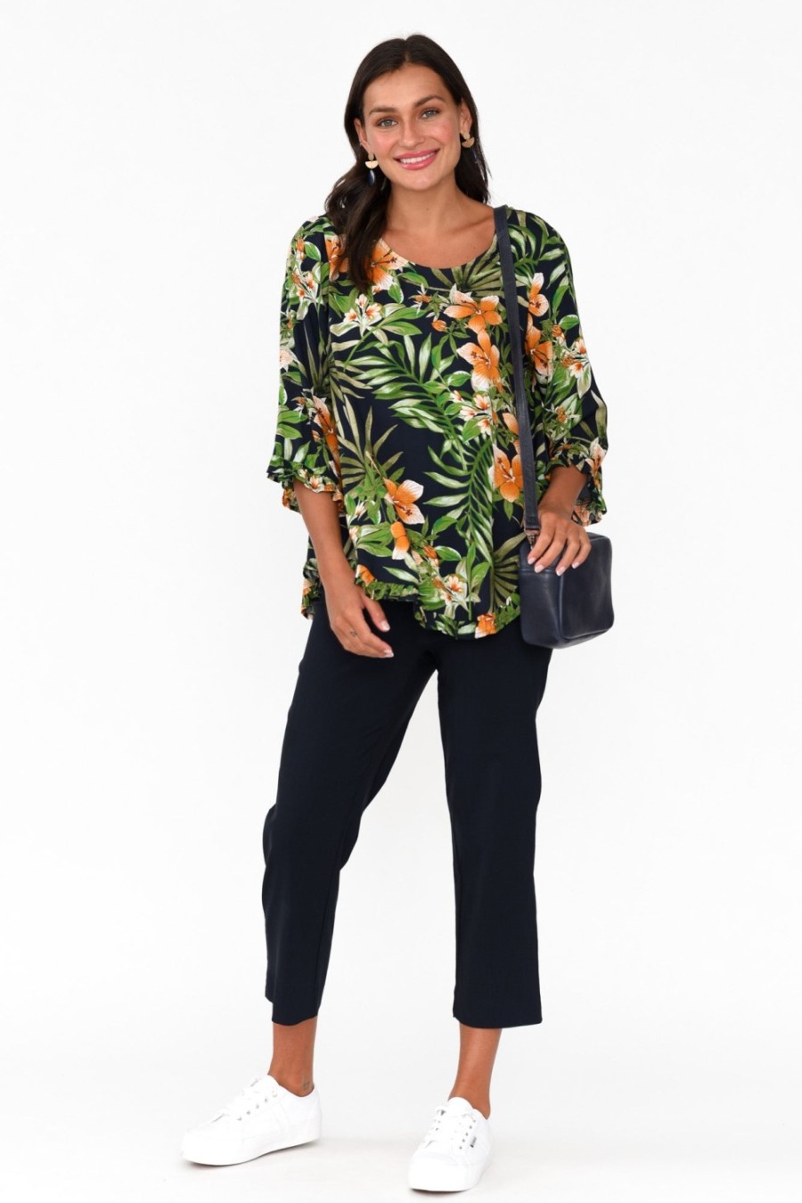 Clothing Willow Tree Sleeved Tops | Beacon Green Tropical Ruffle Top