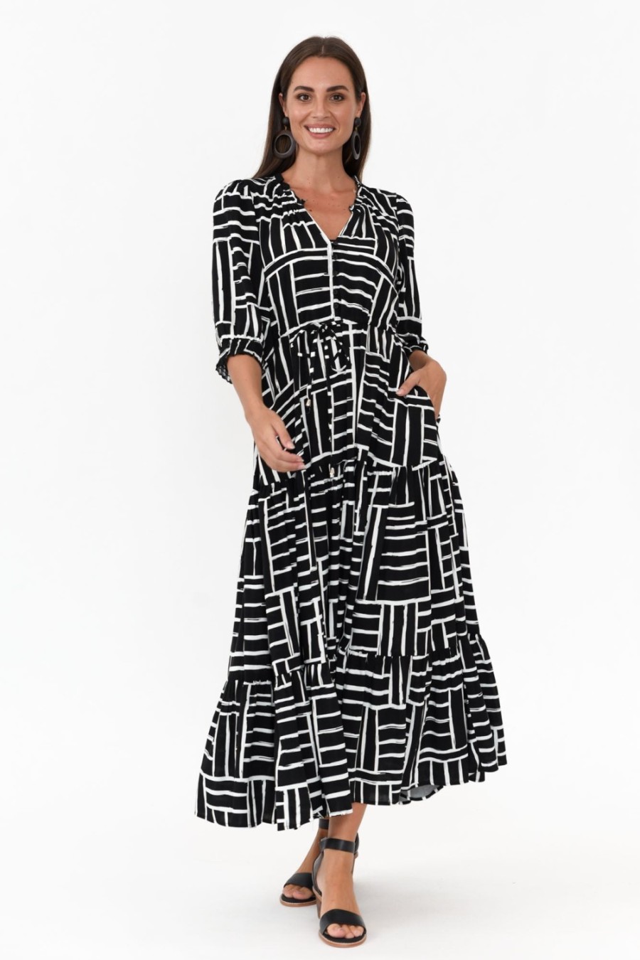 Clothing Silver Wishes Maxi Dresses | Anderson Black Stripe Tie Dress