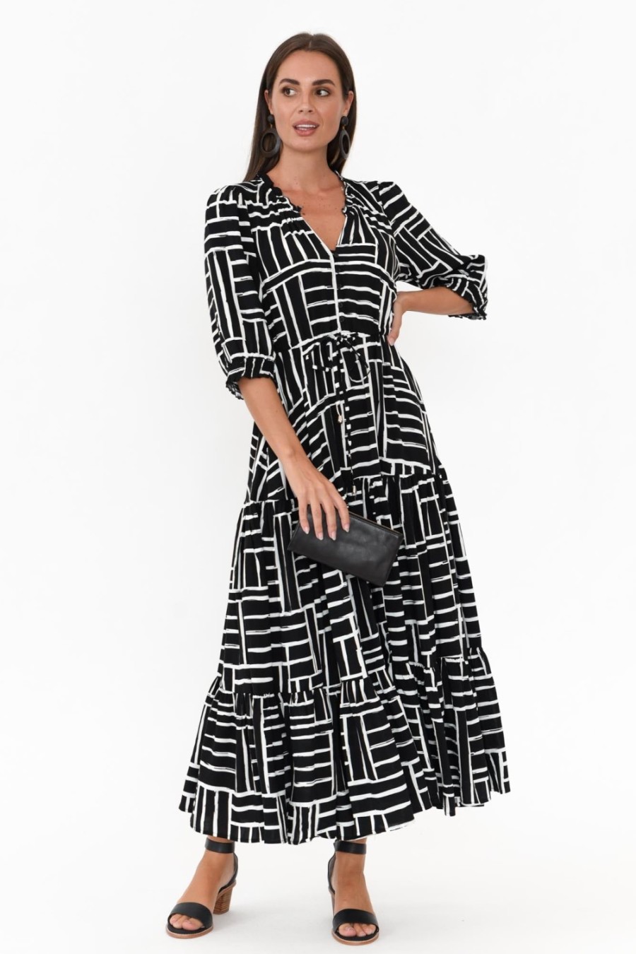 Clothing Silver Wishes Maxi Dresses | Anderson Black Stripe Tie Dress