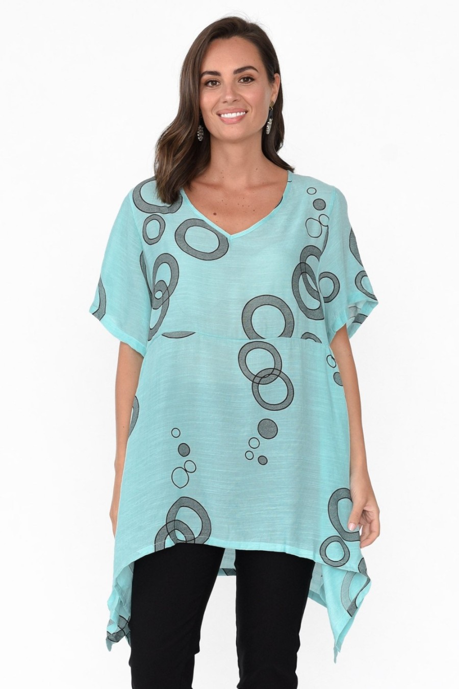 Clothing Wishstone Cotton Tops | Johnnie Blue Abstract Waterfall Top