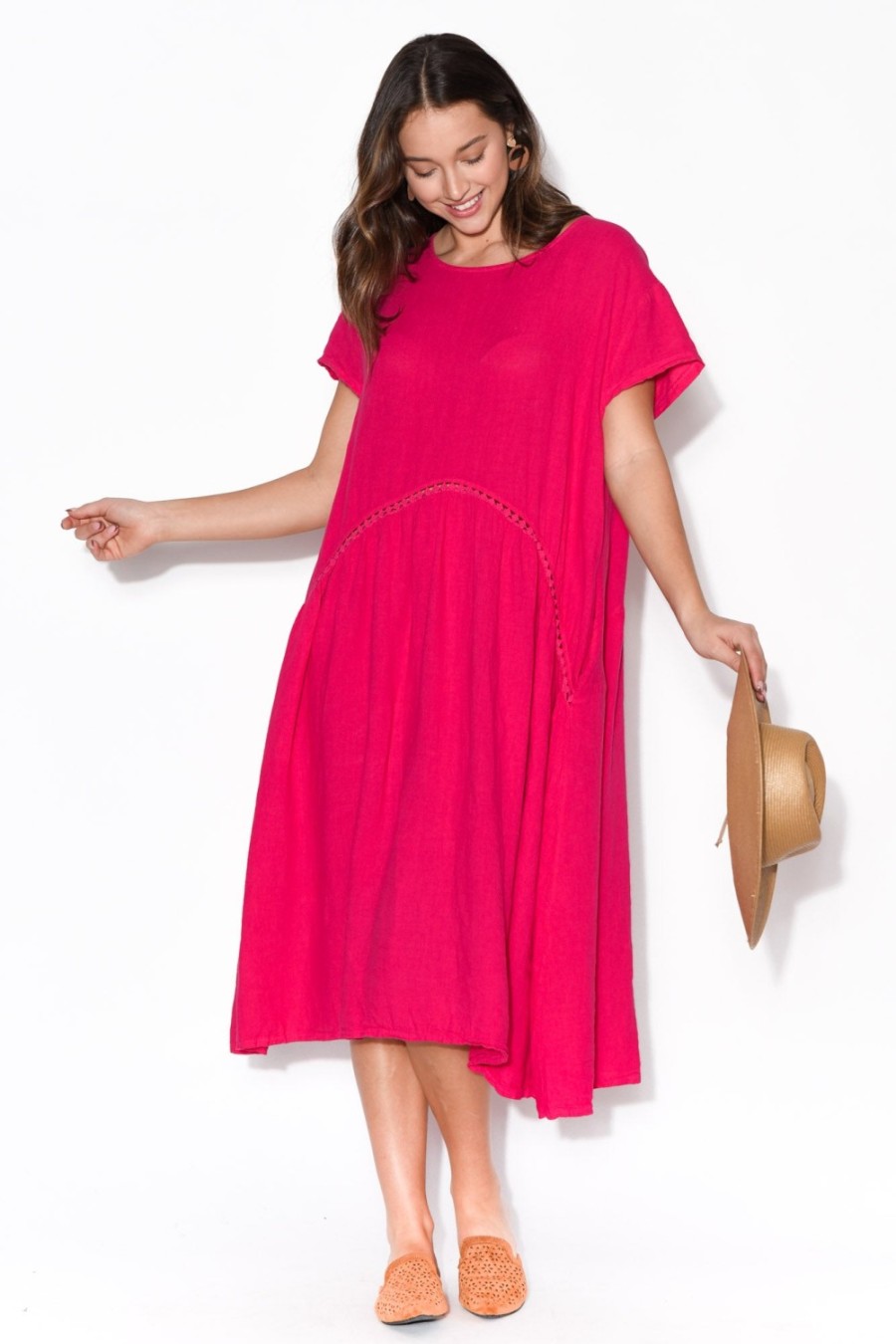 Clothing Wednesday Lulu Linen Dresses | Maureen Hot Pink Linen Smock Dress