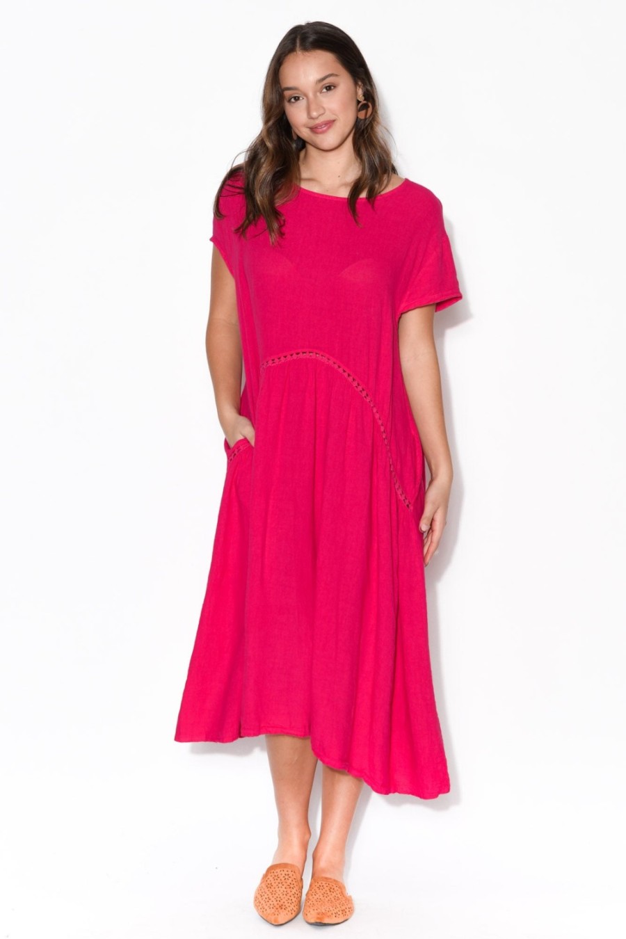 Clothing Wednesday Lulu Linen Dresses | Maureen Hot Pink Linen Smock Dress