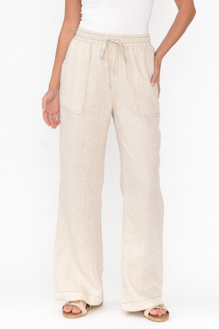 Clothing Label Of Love Pants | Hester Beige Linen Pocket Pant