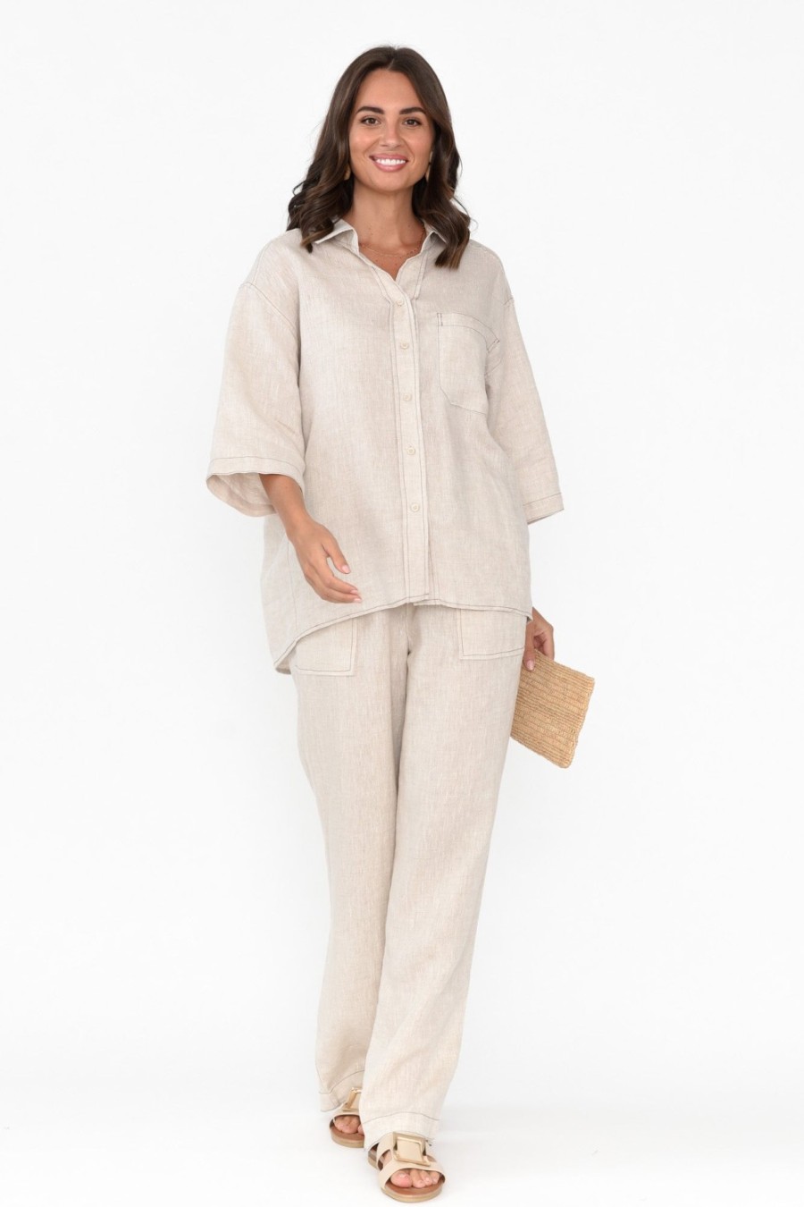 Clothing Label Of Love Pants | Hester Beige Linen Pocket Pant