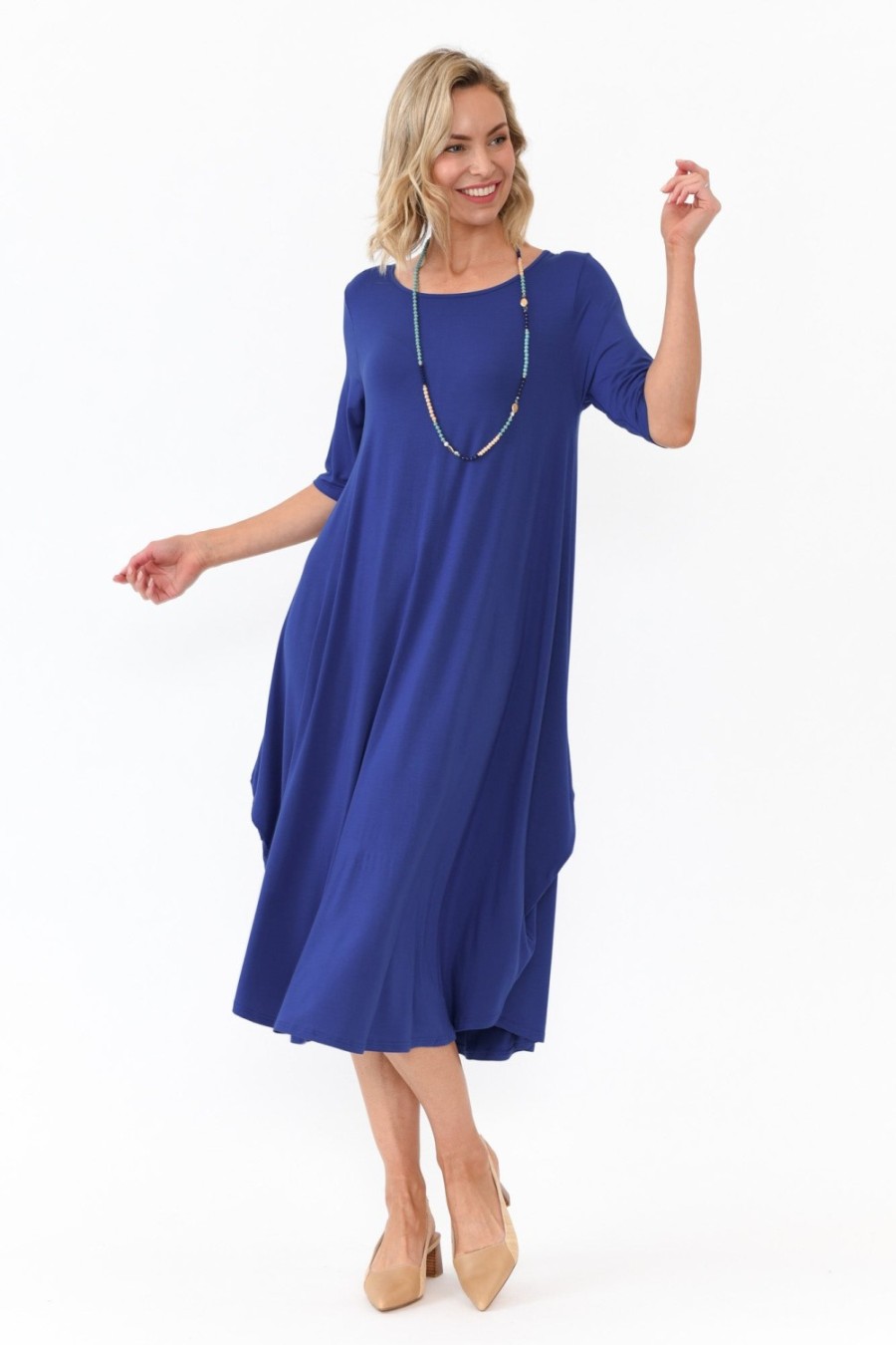 Clothing Tani Below Knee Dresses | Cobalt Micro Modal Tri Drape Dress