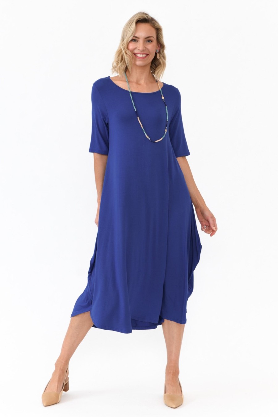 Clothing Tani Below Knee Dresses | Cobalt Micro Modal Tri Drape Dress