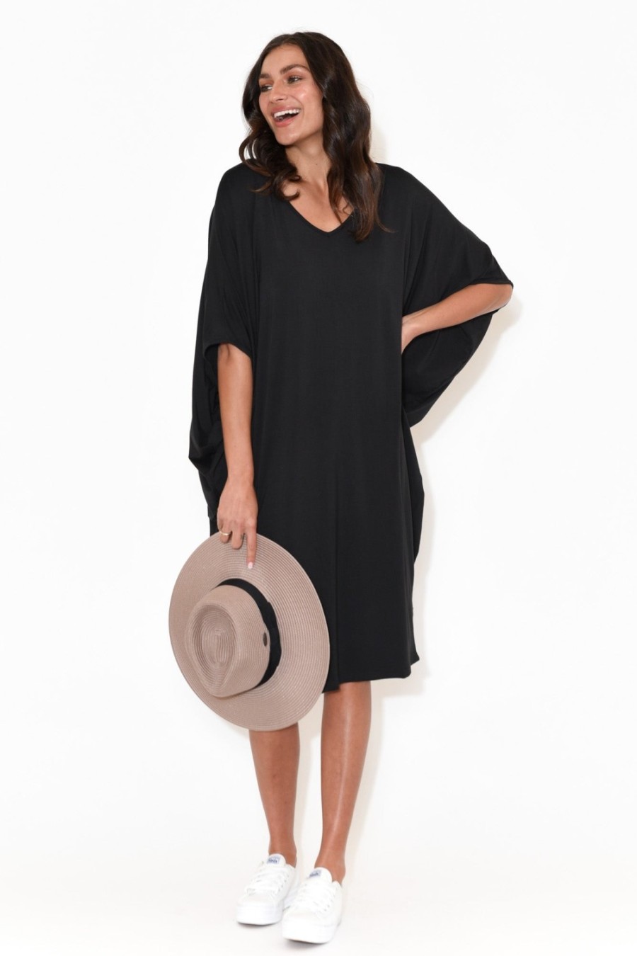 Clothing PQ Bamboo Dresses | Freya Black Bamboo Batwing Dress