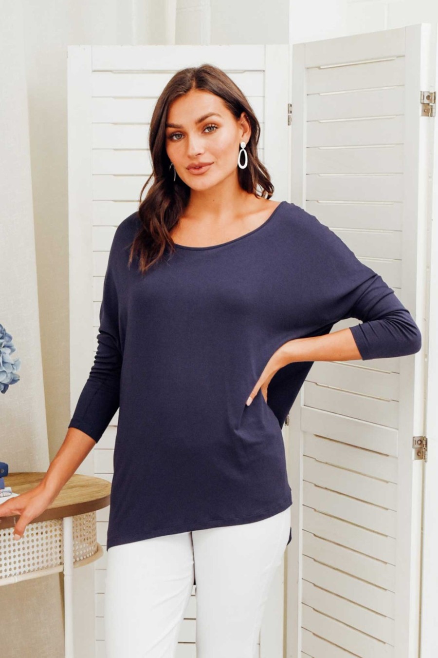 Clothing Betty Basics Sleeved Tops | Navy Milan 3/4 Sleeve Top