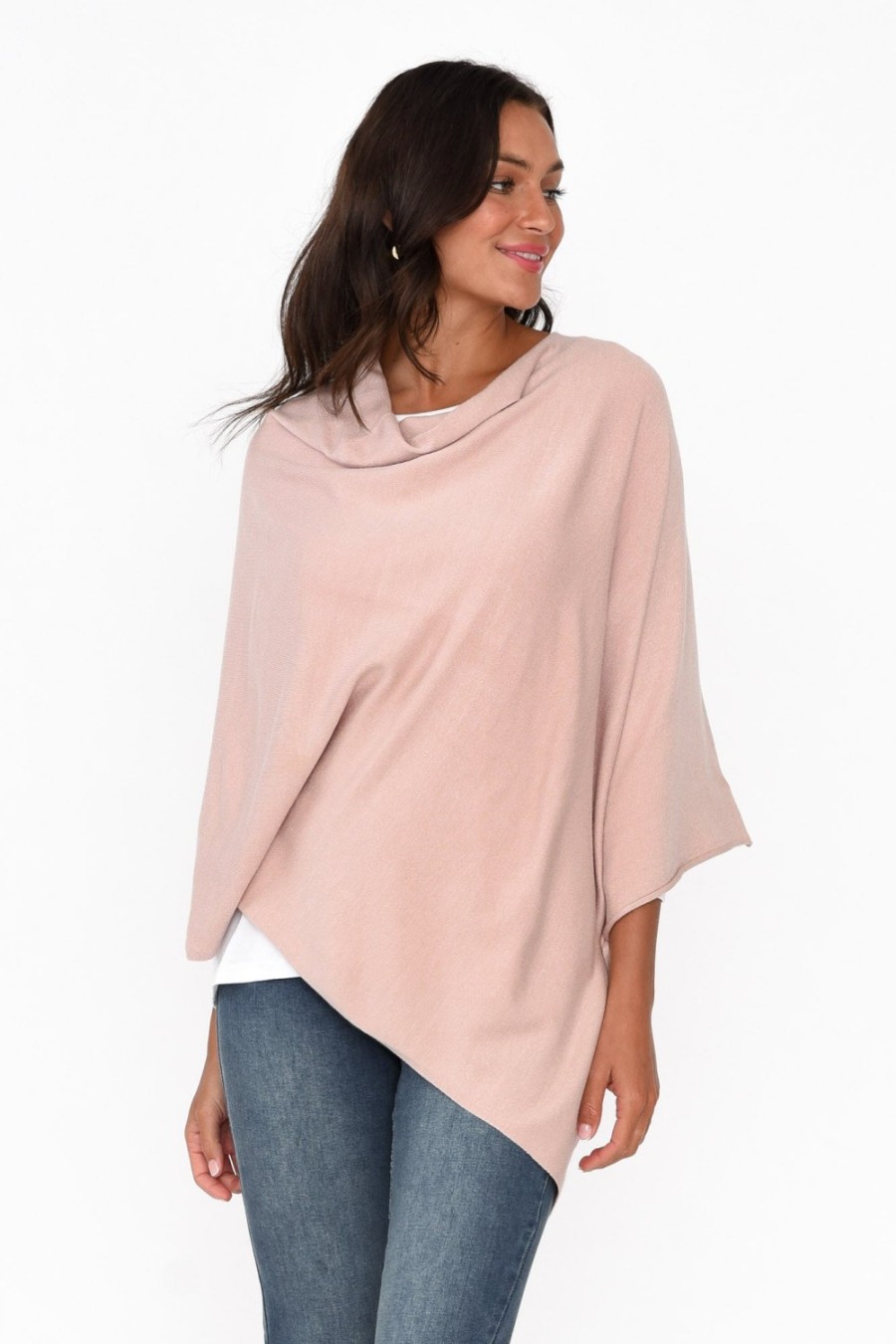 Clothing Zura Ponchos | Amy Light Pink Wool Blend Poncho