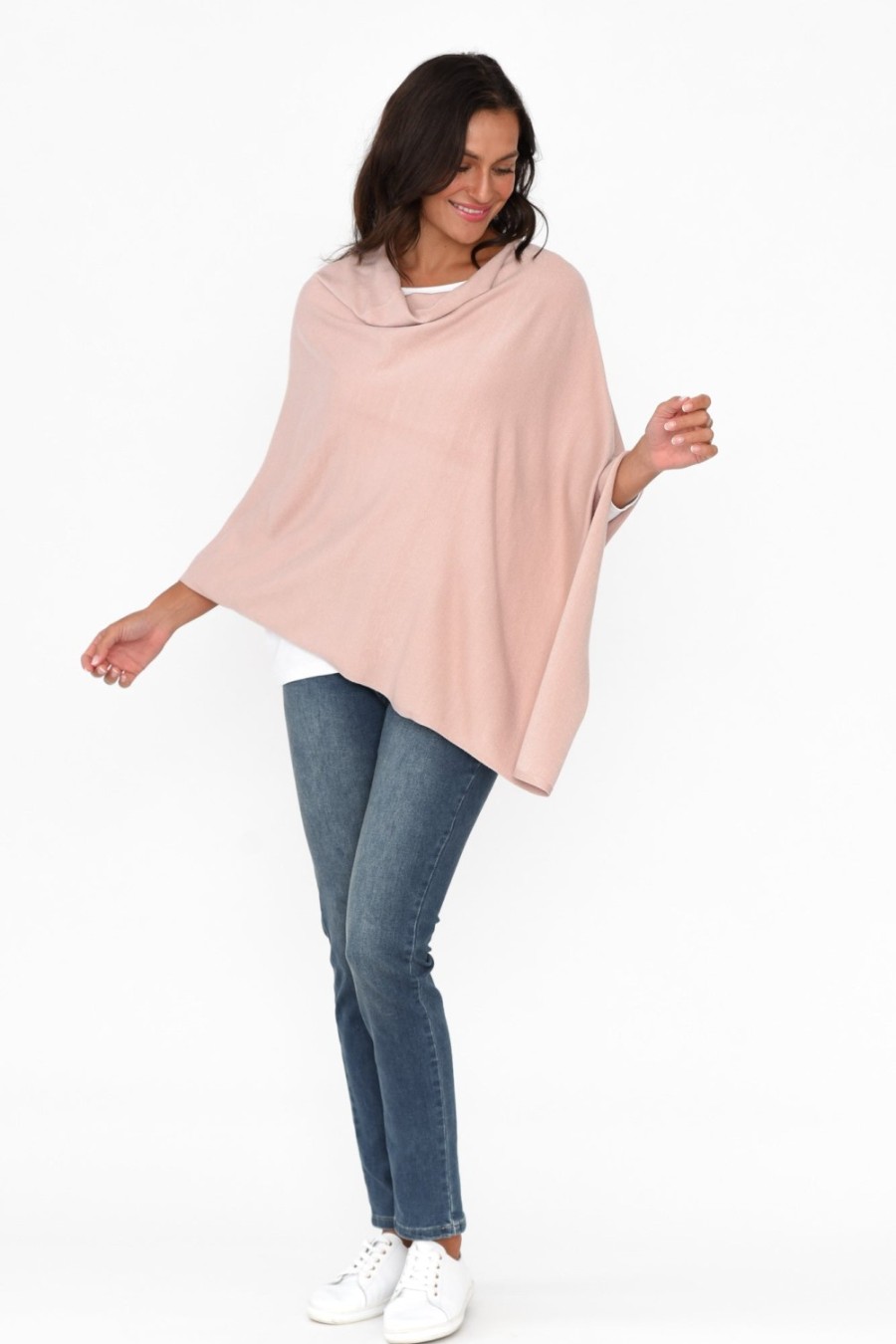 Clothing Zura Ponchos | Amy Light Pink Wool Blend Poncho