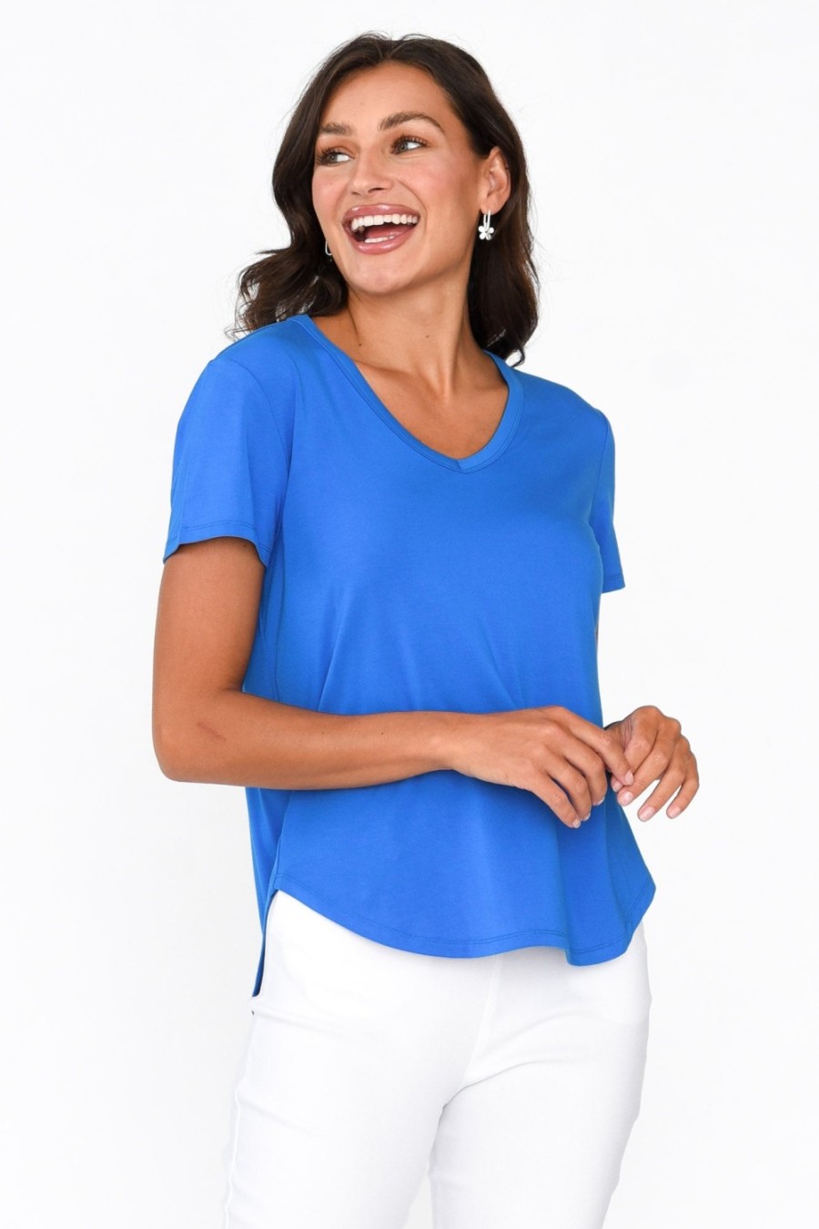 Clothing Lou Lou Sleeved Tops | Veronica Cobalt Bamboo Tee