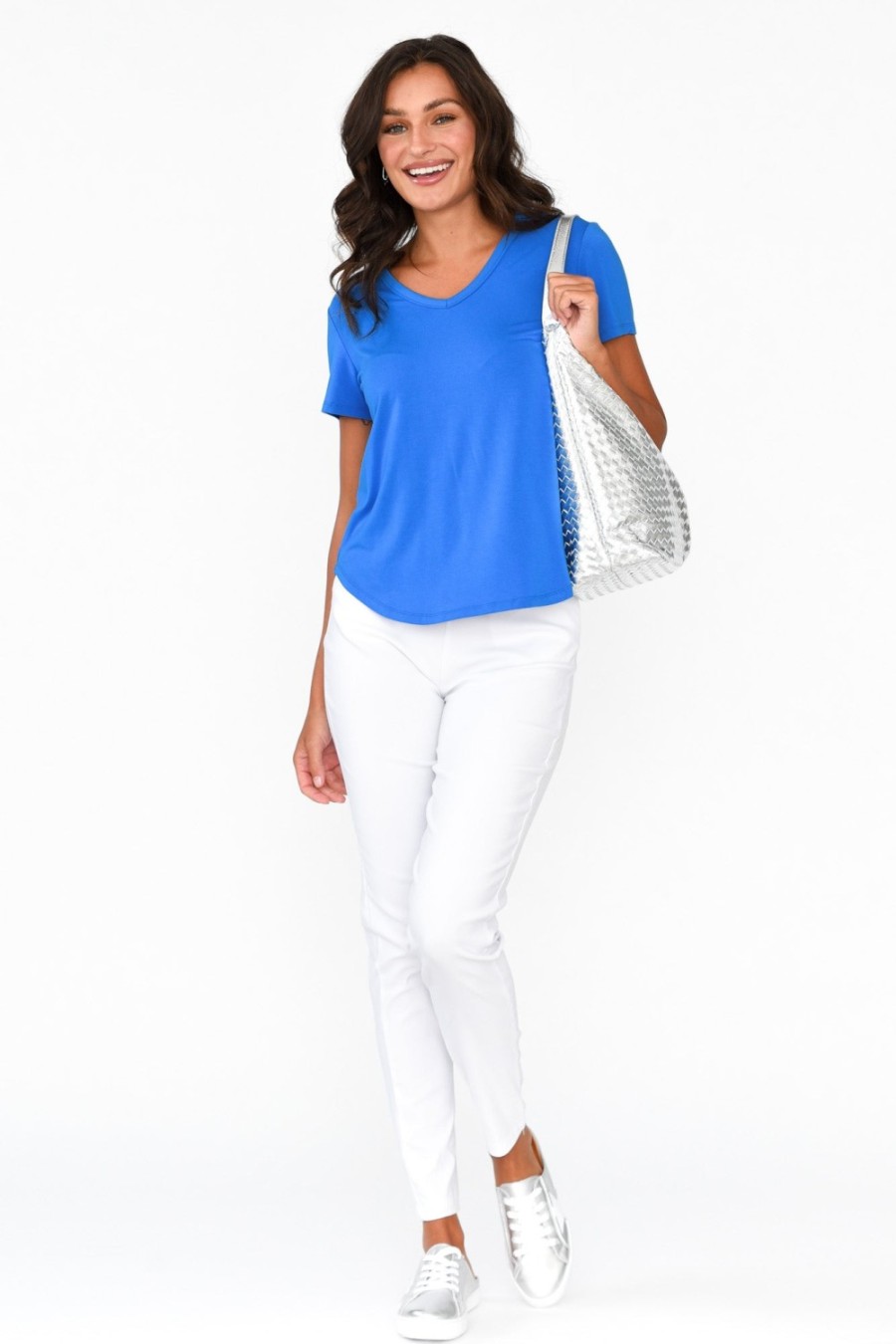 Clothing Lou Lou Sleeved Tops | Veronica Cobalt Bamboo Tee