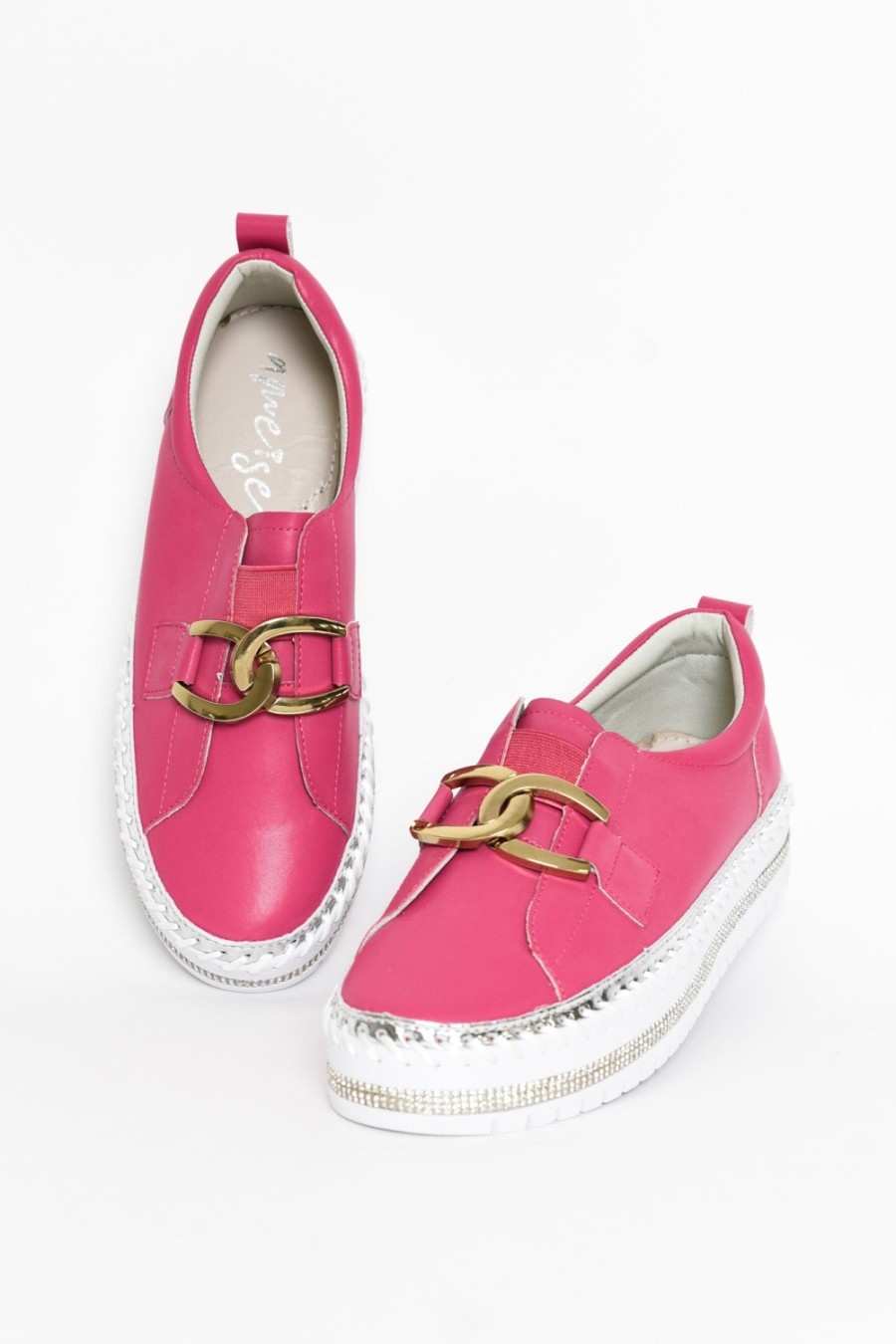 Shoes Ameise Leather Sneakers | Abigail Hot Pink Leather Diamante Sneaker