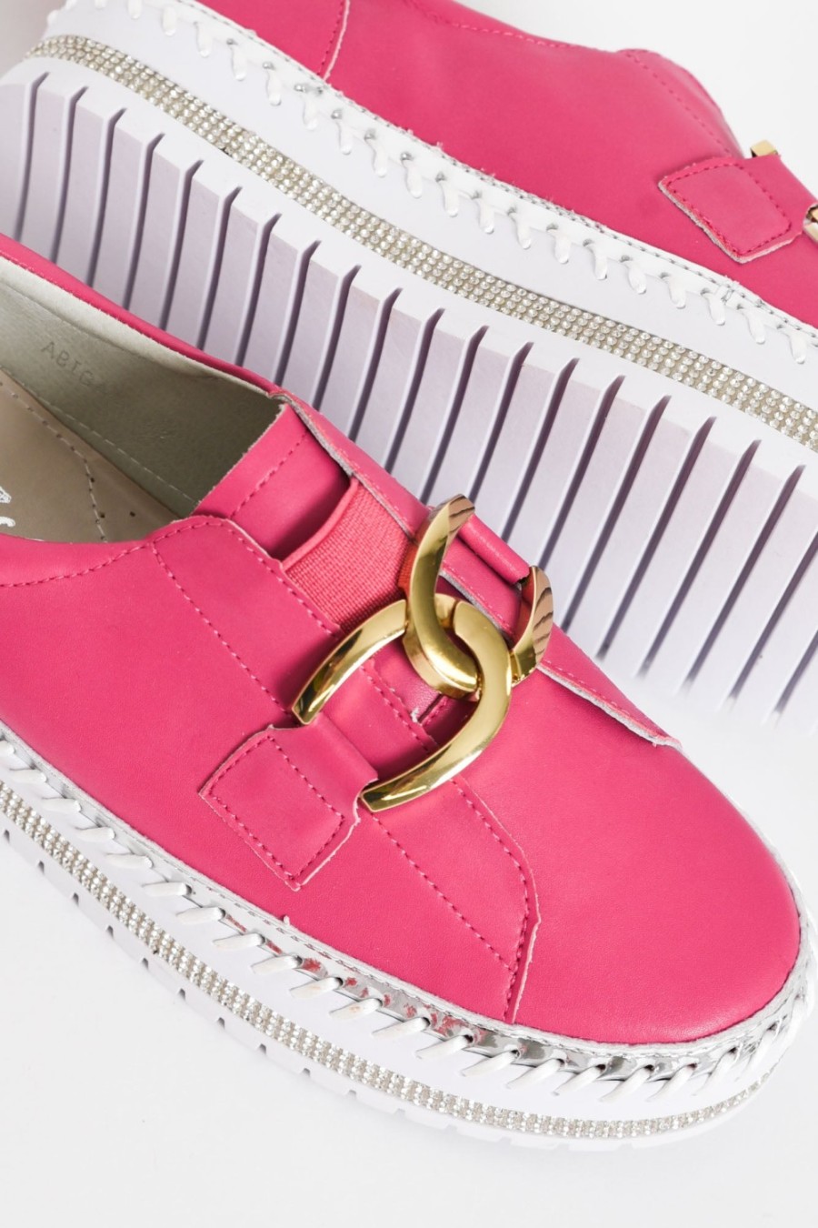 Shoes Ameise Leather Sneakers | Abigail Hot Pink Leather Diamante Sneaker