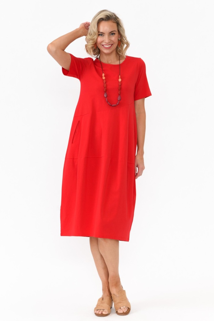 Clothing Tirelli Cotton Dresses | Morgan Red Diagonal Seam Dress