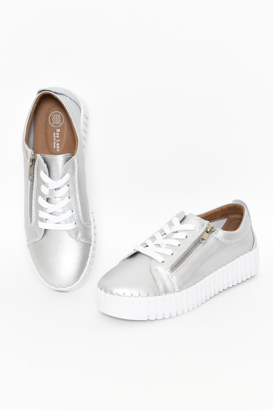 Shoes Bay Lane Leather Sneakers | Medusa Silver Platform Sneaker