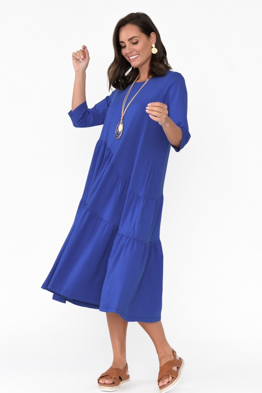 Clothing Tirelli Cotton Dresses | Masie Cobalt Diagonal Gathered Dress