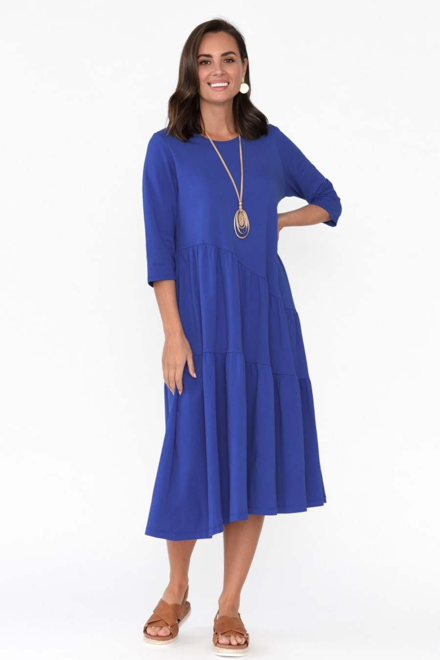 Clothing Tirelli Cotton Dresses | Masie Cobalt Diagonal Gathered Dress