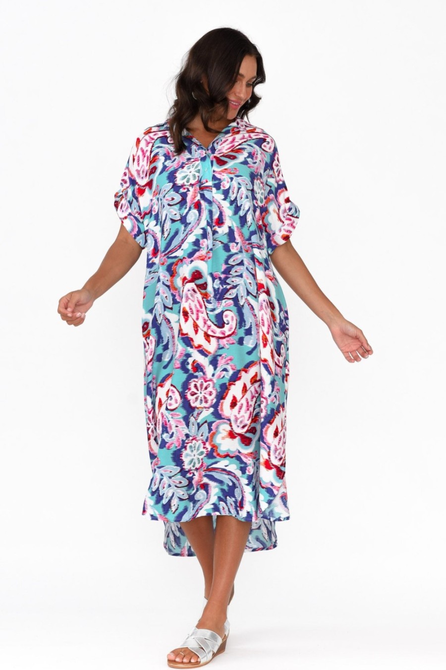 Clothing Willow Tree Midi Dresses | Aletta Blue Garden Collared Dress