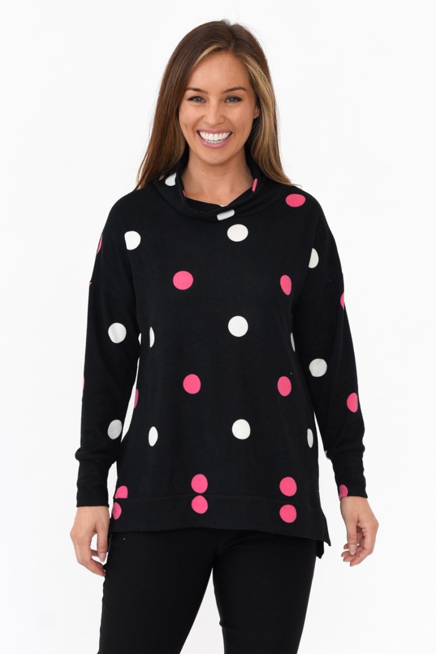 Clothing Wishstone Cotton Tops | Ryland Pink Spot Cotton Blend Knit Jumper