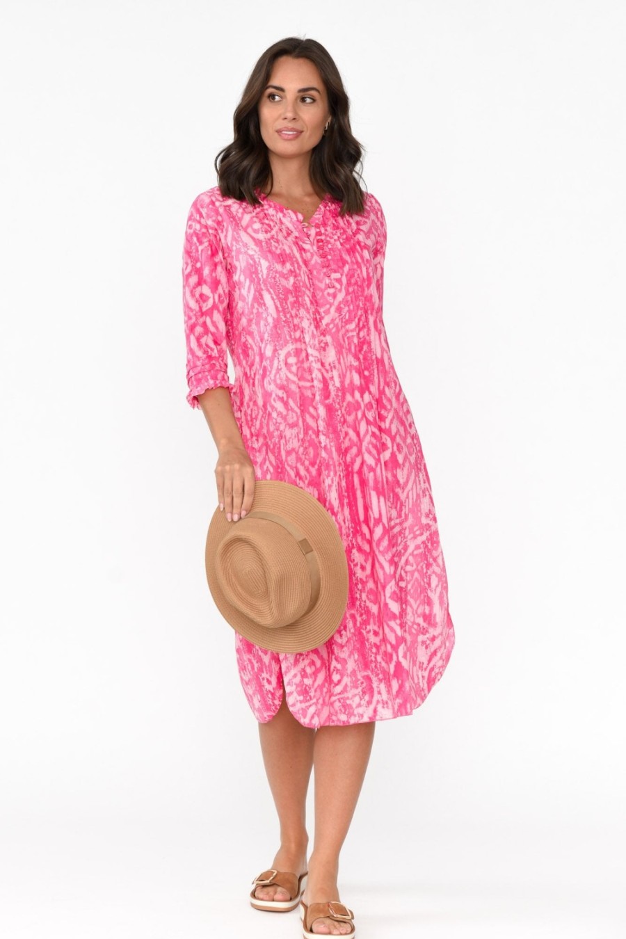 Clothing Orientique Cotton Dresses | Olympus Pink Geo Organic Cotton Dress