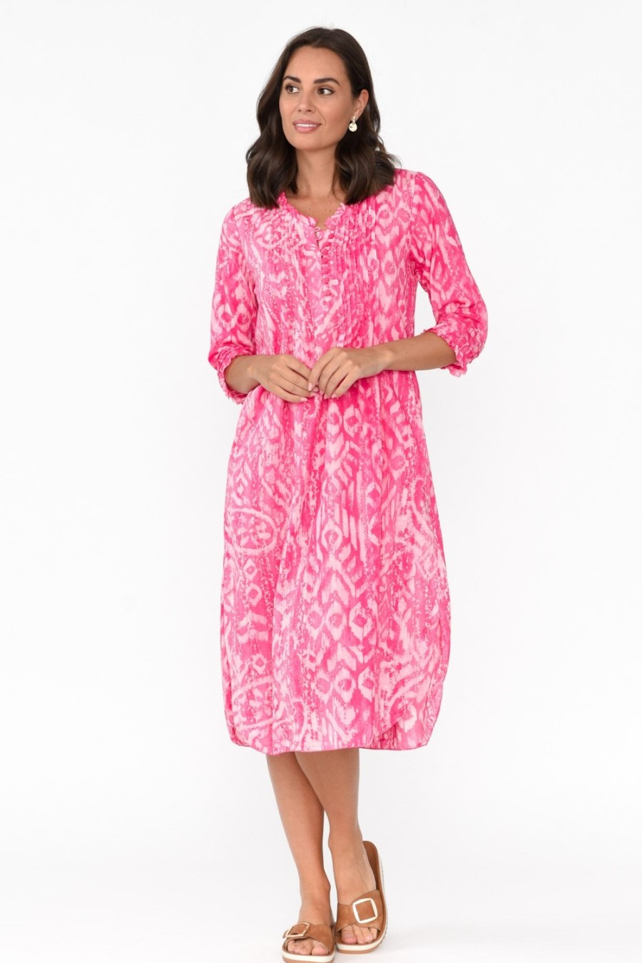 Clothing Orientique Cotton Dresses | Olympus Pink Geo Organic Cotton Dress