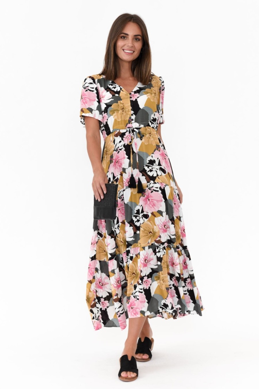 Clothing Willow Tree Maxi Dresses | Octavia Pink Blossom Button Tie Dress