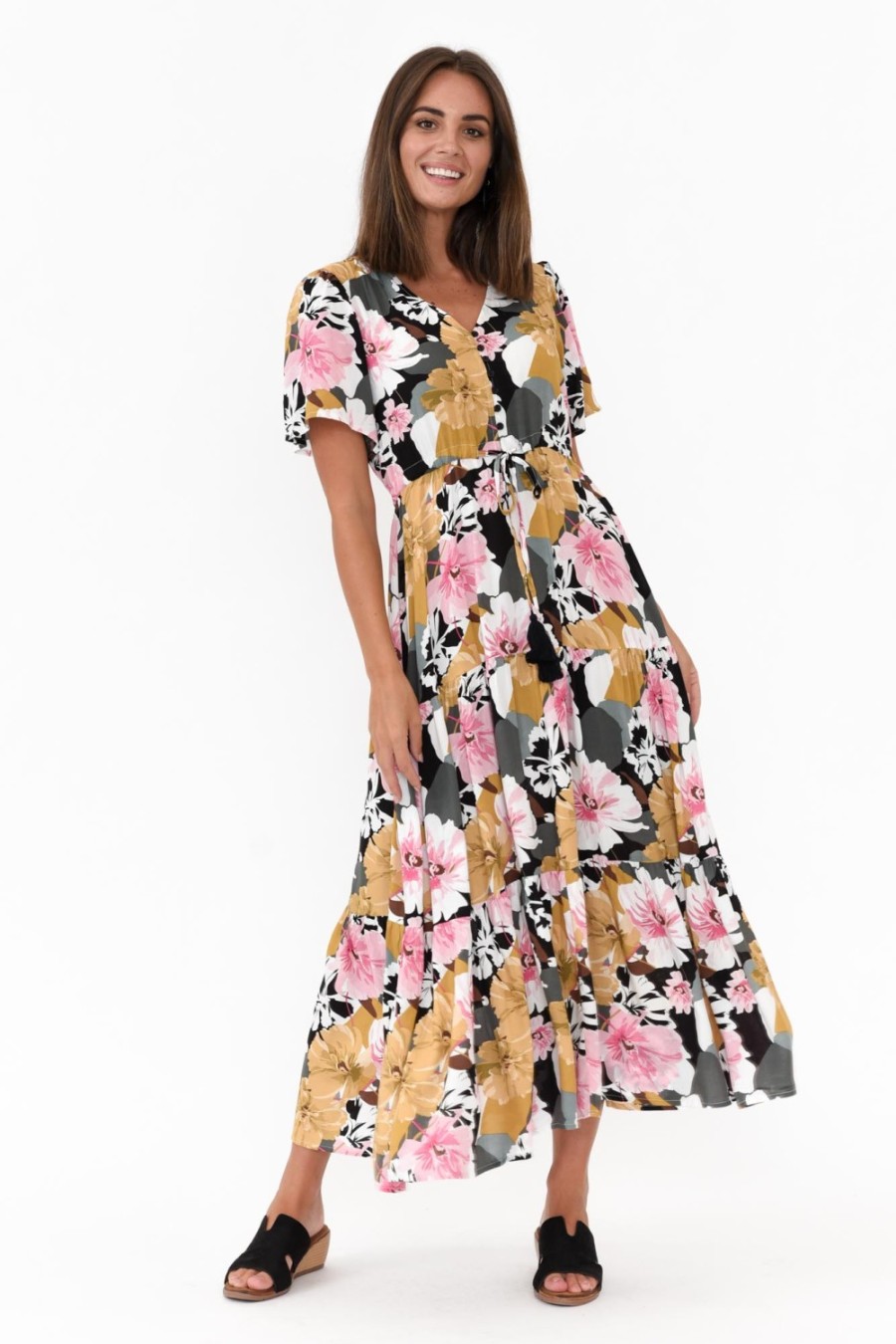 Clothing Willow Tree Maxi Dresses | Octavia Pink Blossom Button Tie Dress