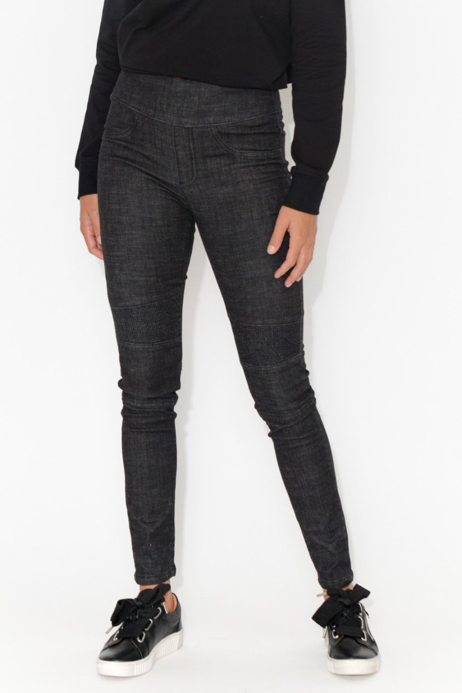 Clothing Threadz Jeans | Cade Black Denim Panel Stretch Jean