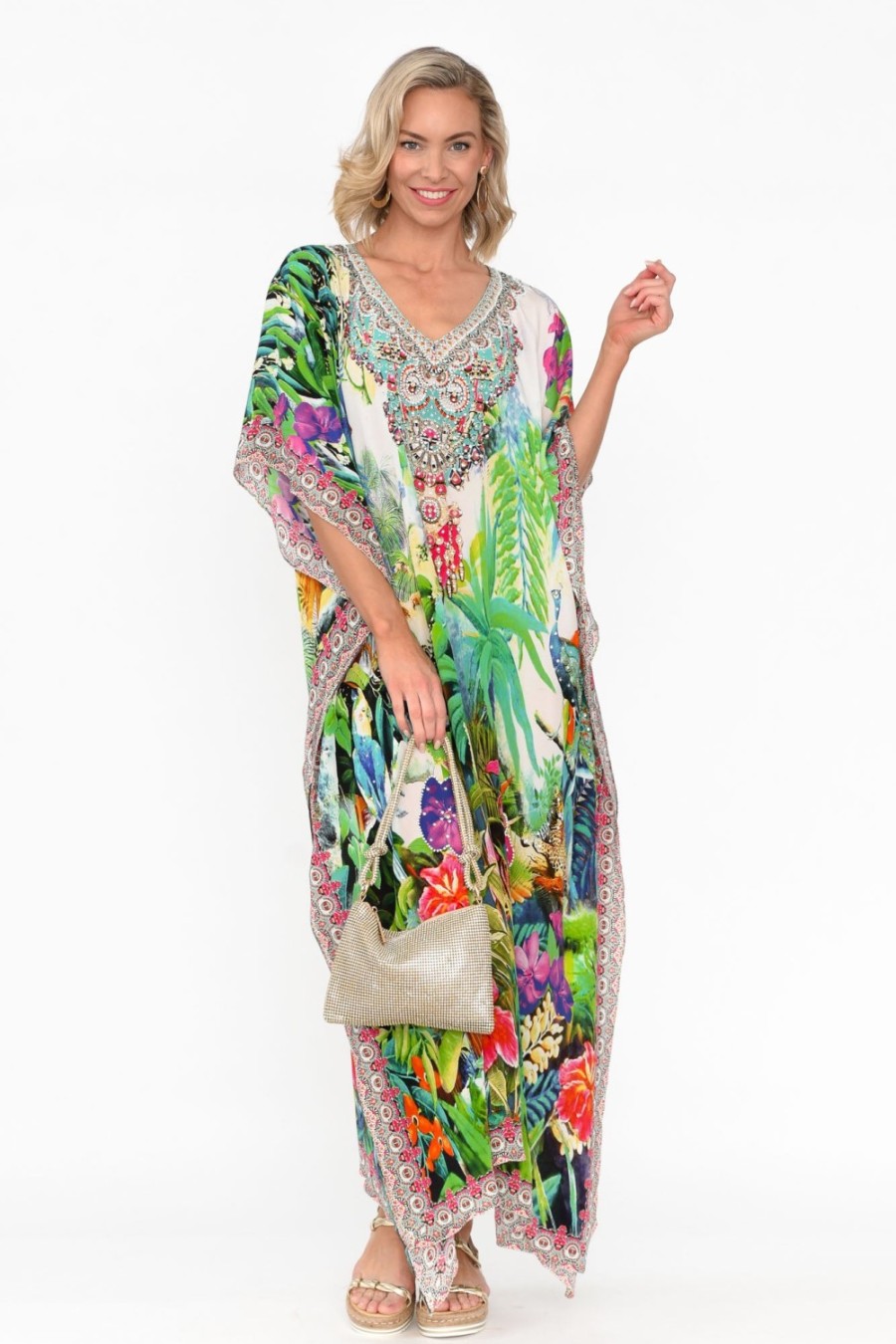 Clothing Fashion Spectrum Maxi Dresses | Tropical Resort Silk Maxi Kaftan