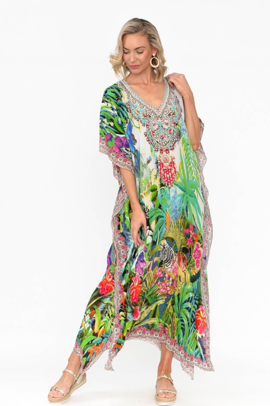 Clothing Fashion Spectrum Maxi Dresses | Tropical Resort Silk Maxi Kaftan