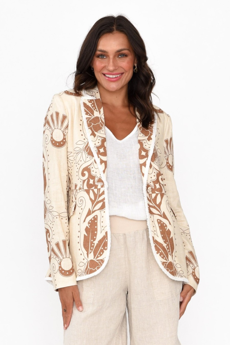 Clothing Once Was Jackets | Granada Cream Abstract Gathered Blazer