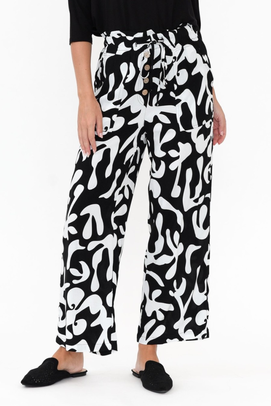 Clothing New U Collection Pants | Colton Black Abstract Drawstring Pant