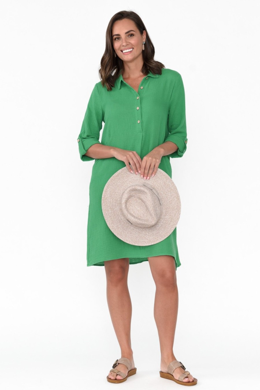 Clothing Threadz Cotton Dresses | Byron Green Cotton Shirt Dress