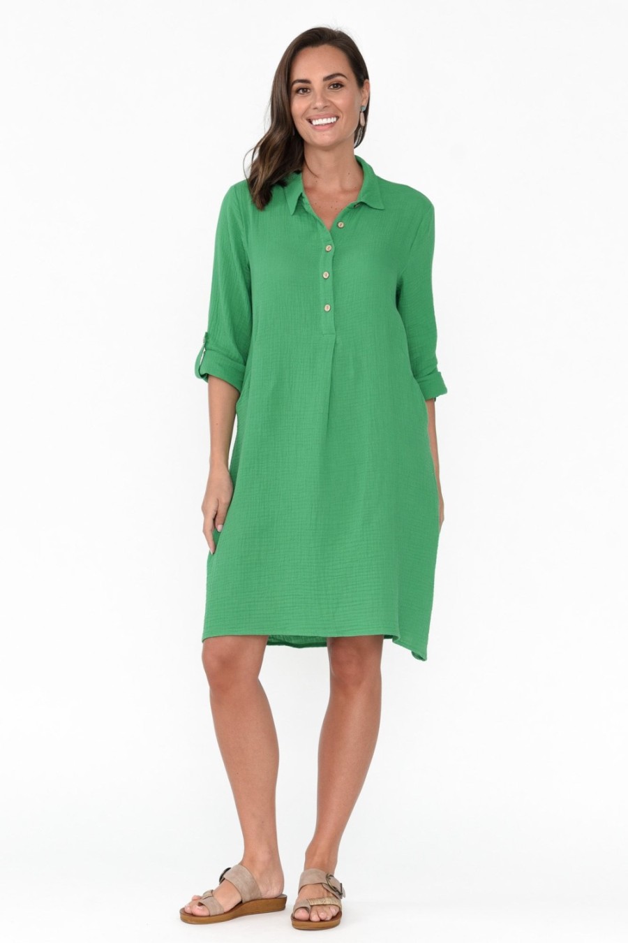 Clothing Threadz Cotton Dresses | Byron Green Cotton Shirt Dress