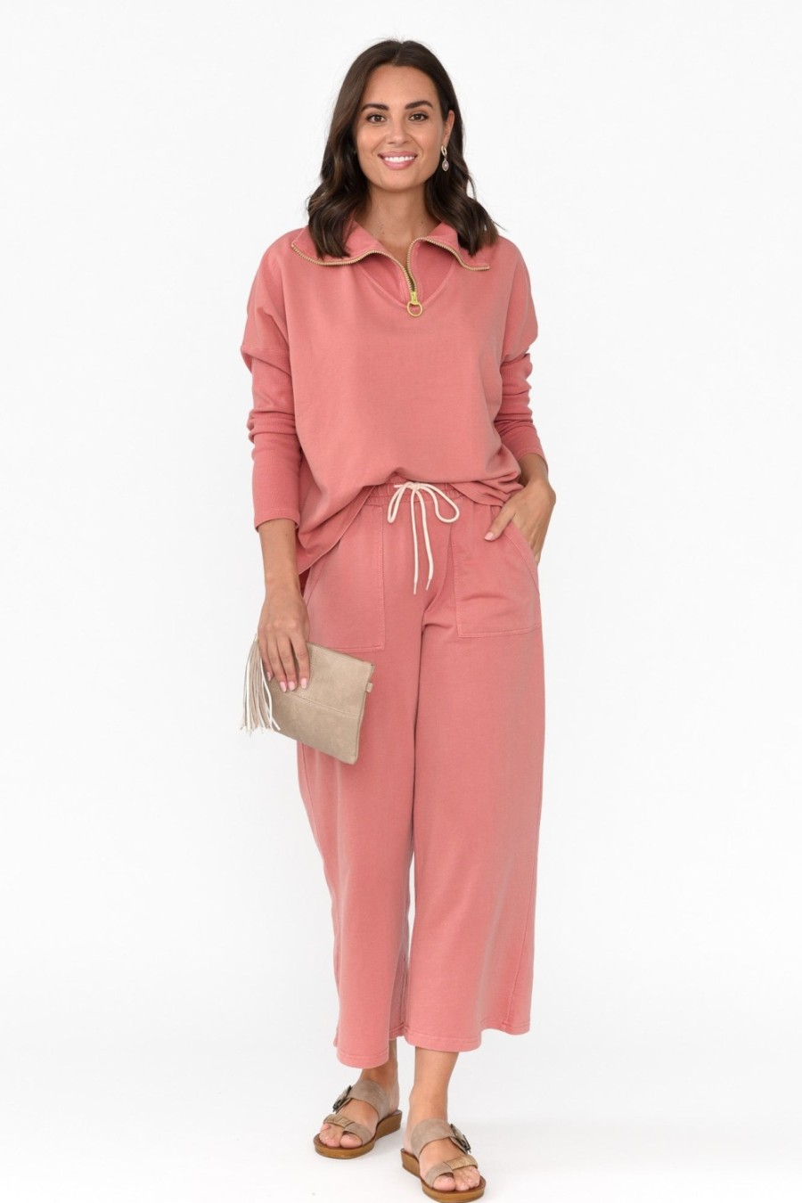 Clothing One Ten Willow Cotton Tops | Malak Blush Half Zip Jumper