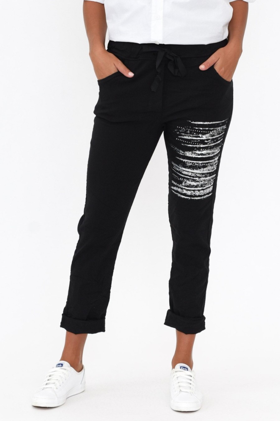 Clothing La Strada Pants | Zachary Black Foil Stretch Pant