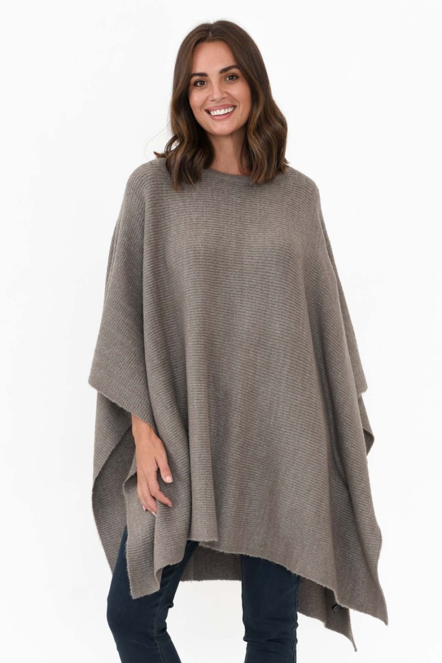 Clothing Zura Ponchos | Addie Grey Wool Blend Poncho