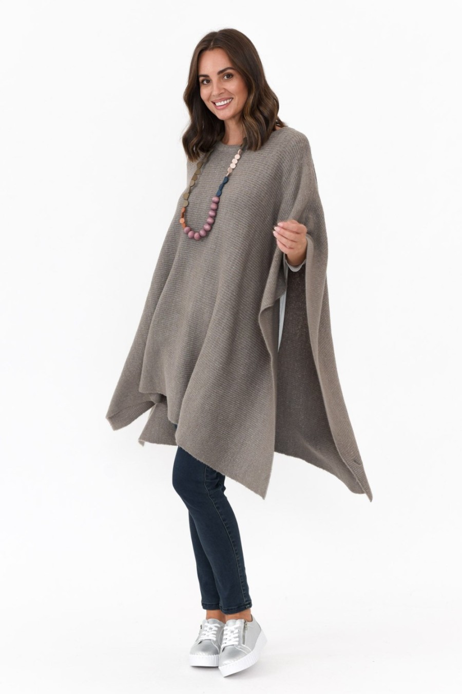 Clothing Zura Ponchos | Addie Grey Wool Blend Poncho