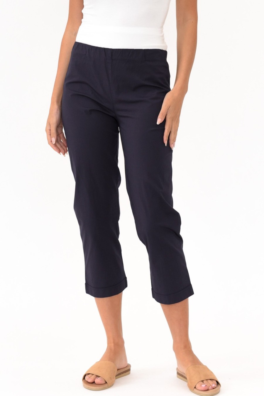 Clothing Orientique Pants | Zara Navy Cotton Cropped Stretch Pant