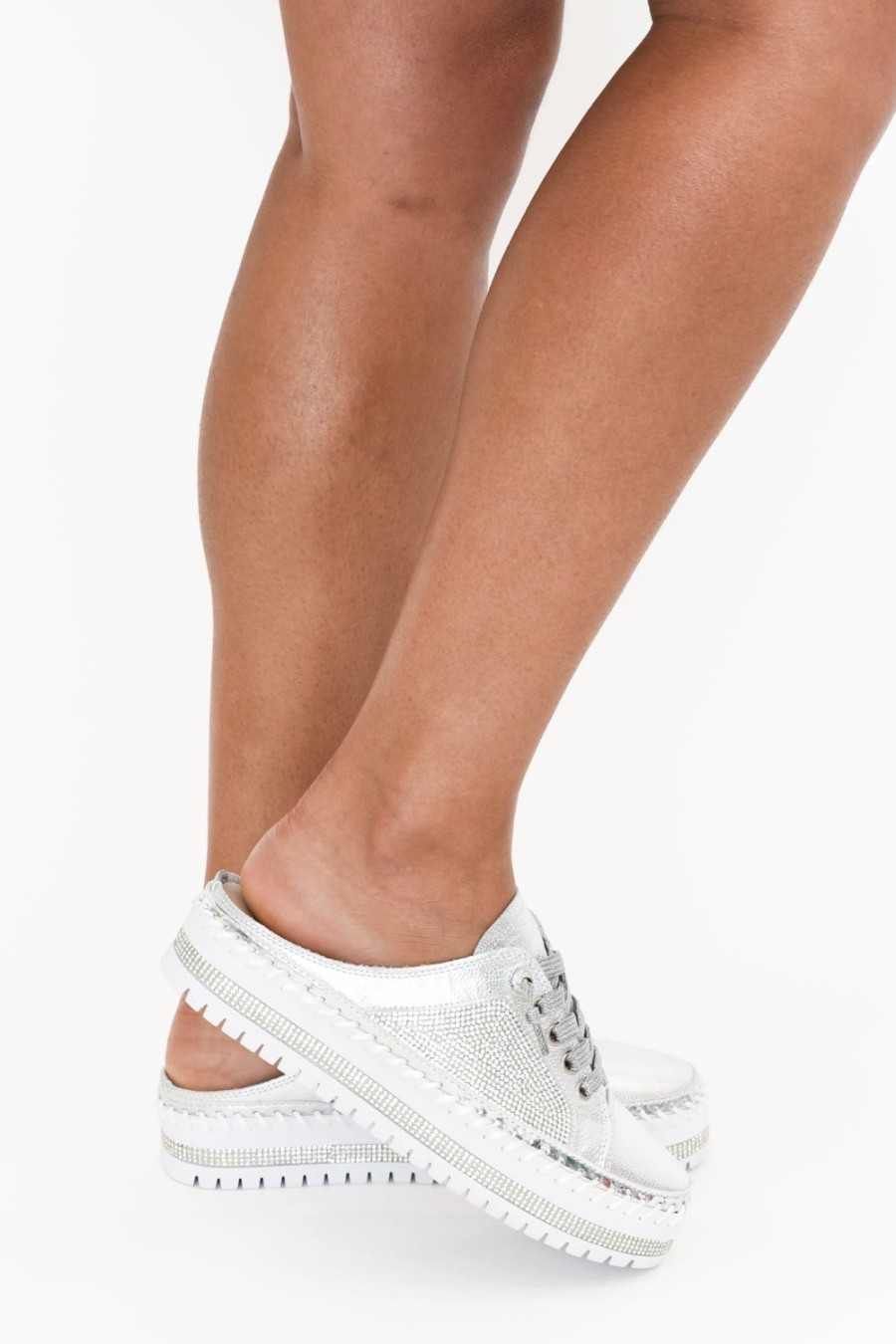 Shoes Ameise Leather Sneakers | Sparkle Silver Leather Mule Sneaker