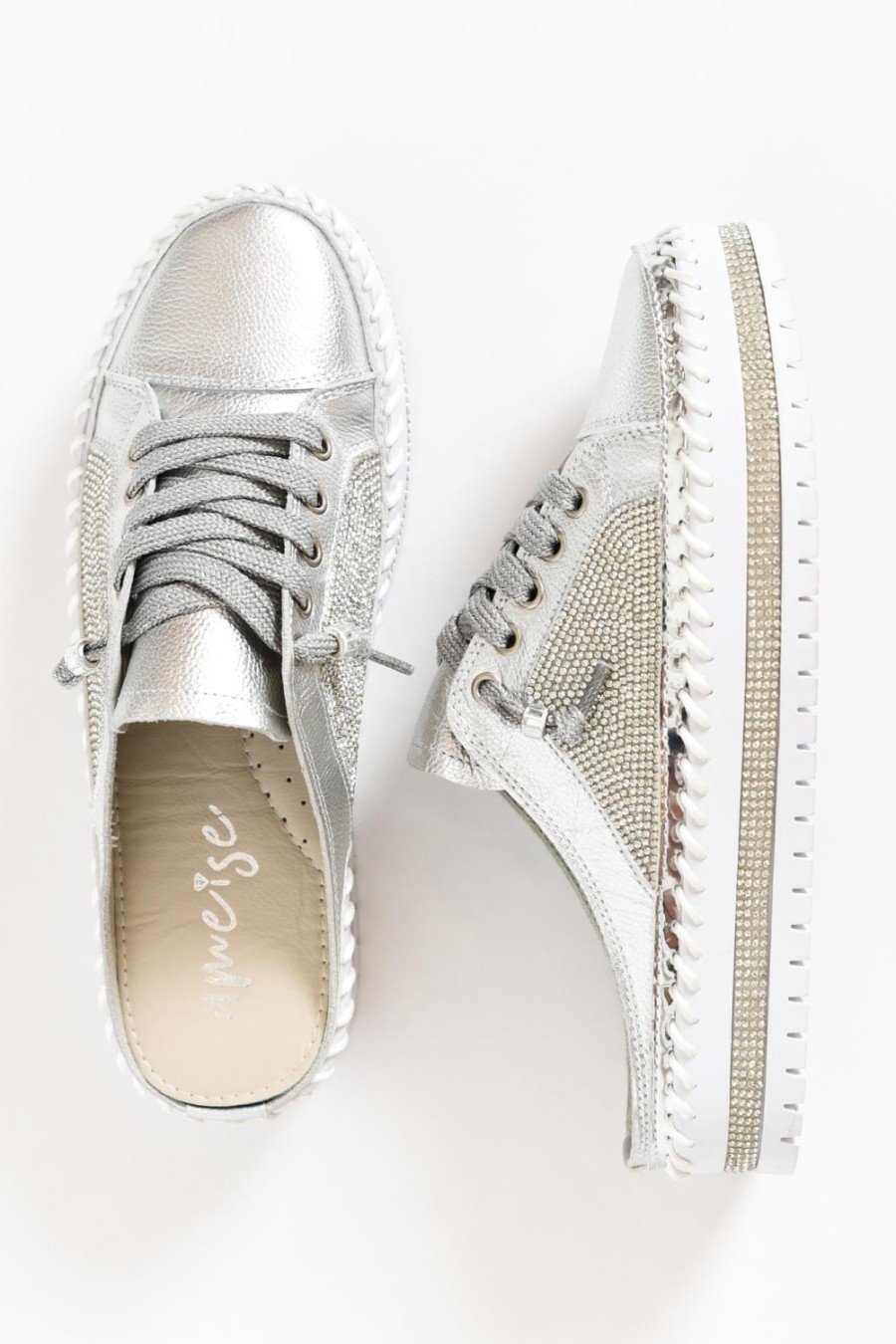 Shoes Ameise Leather Sneakers | Sparkle Silver Leather Mule Sneaker