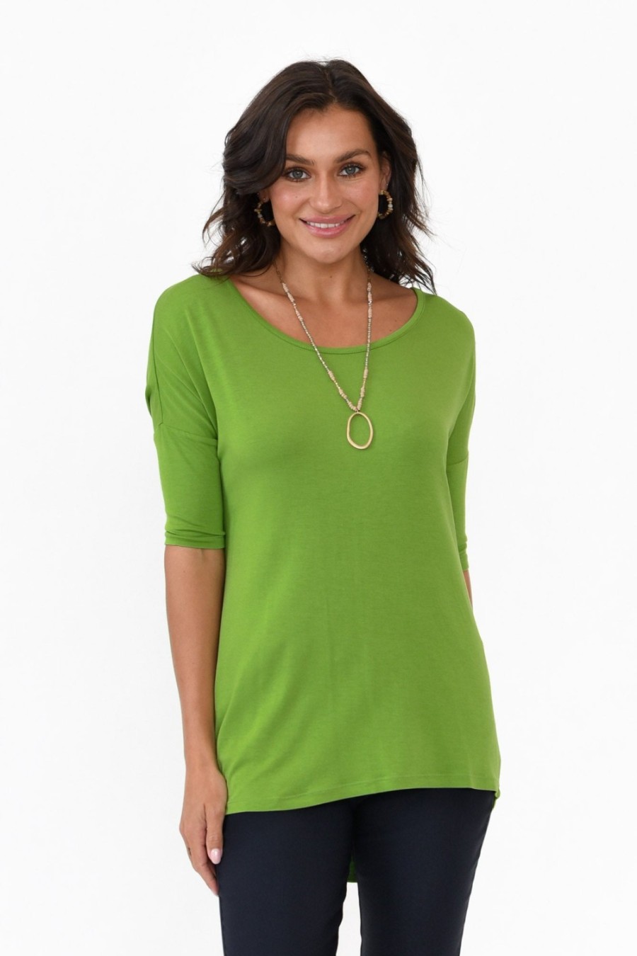 Clothing Betty Basics Sleeved Tops | Marbella Green Scoop Neck Tee