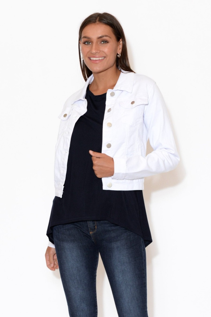 Clothing Country Denim Jackets | Rellie White Denim Stretch Jacket