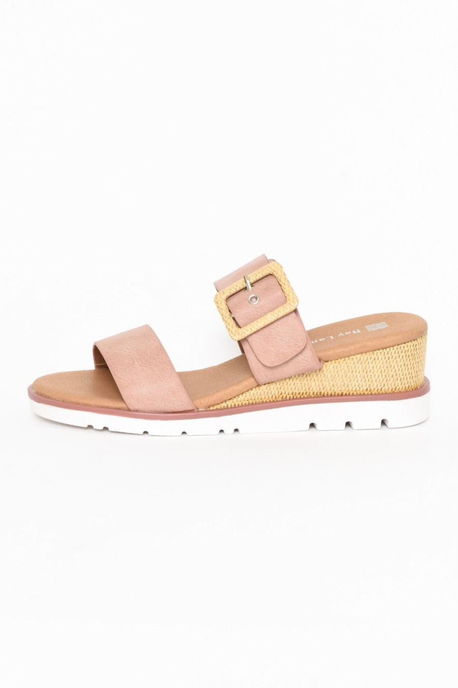 Shoes Bay Lane Heeled Sandals | River Blush Buckle Wedge Sandal